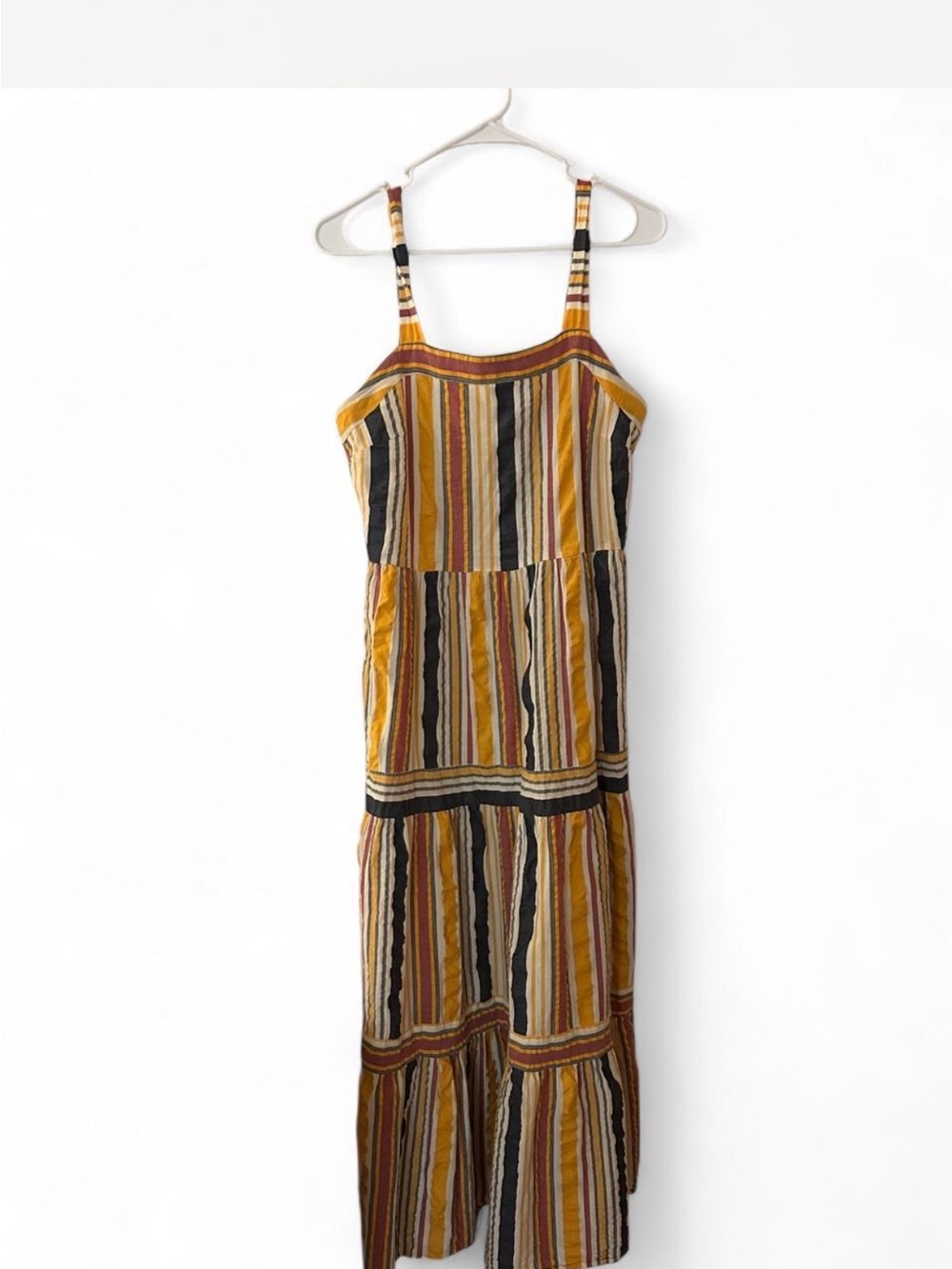 LOFT Striped Mustard, Black & Cream Maxi Dress